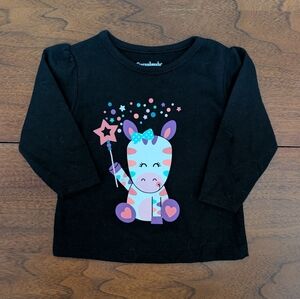 Garanimals Black Long Sleeve Tee with Magical Zebra, 0-3M